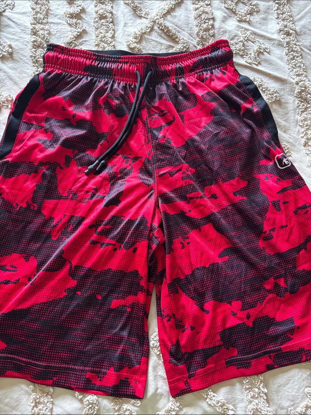 Mens Athletic Shorts - Red/Black Camo Print